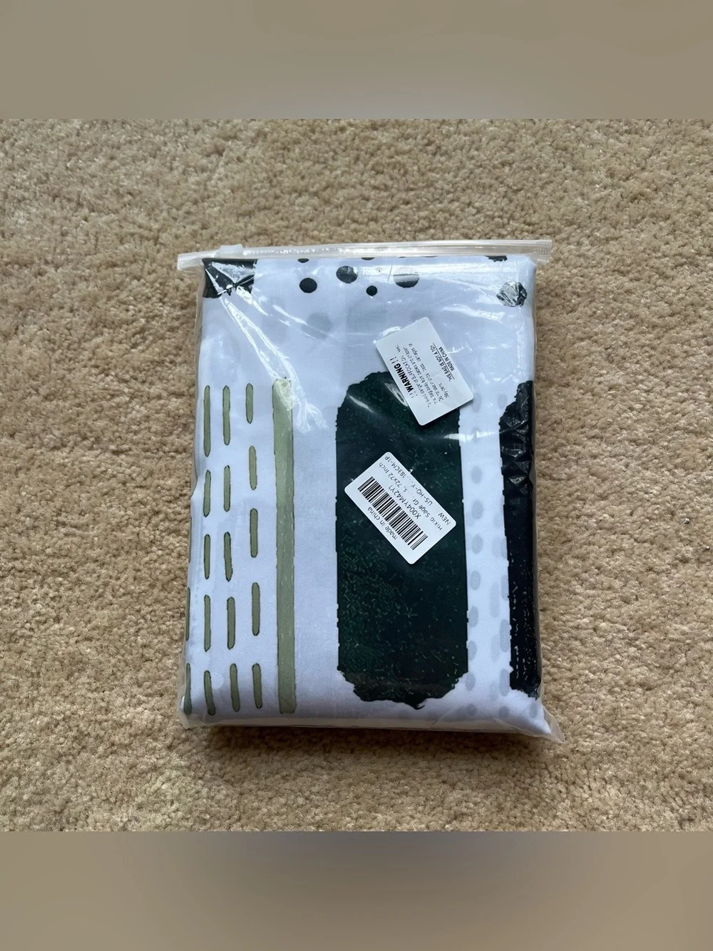 NEW Sage Green & Black Abstract Boho Shower Curtain - 72”x72” - Polyester